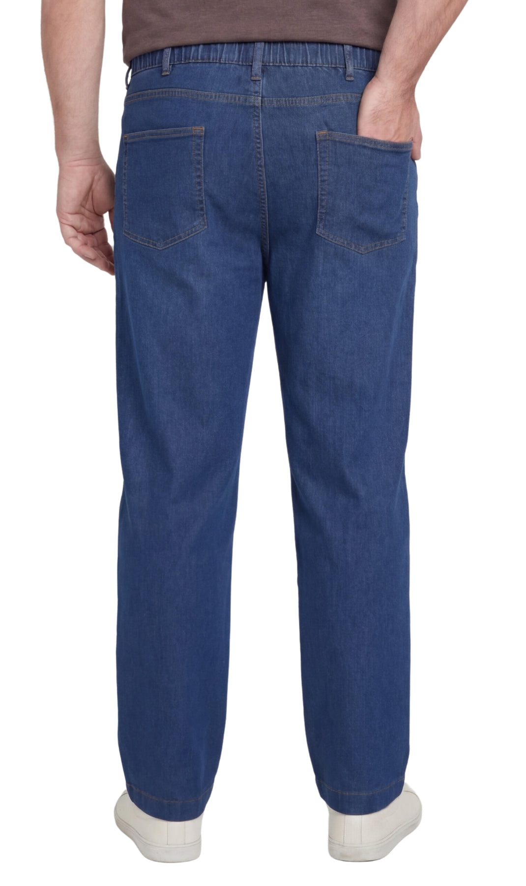 Turtle Bay New York Men’s Lightweight Casual Elastic Waist Pull-On Jeans – Denim & Twill Pants with Easy Fit med blue back