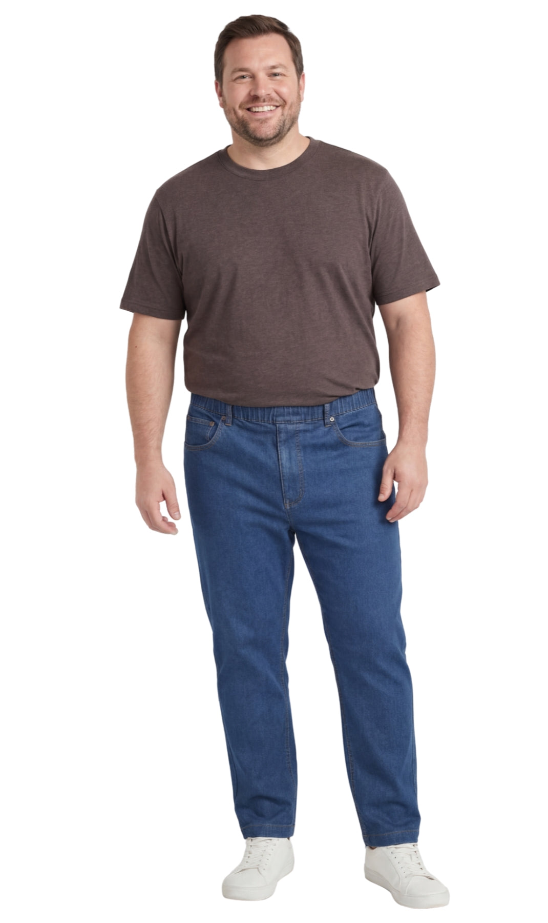 Turtle Bay New York Men’s Lightweight Casual Elastic Waist Pull-On Jeans – Denim & Twill Pants with Easy Fit med blue full