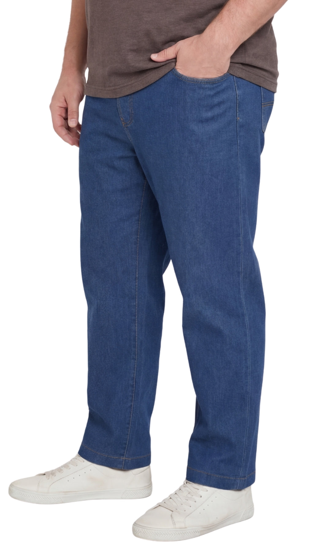 Turtle Bay New York Men’s Lightweight Casual Elastic Waist Pull-On Jeans – Denim & Twill Pants with Easy Fit med blue side