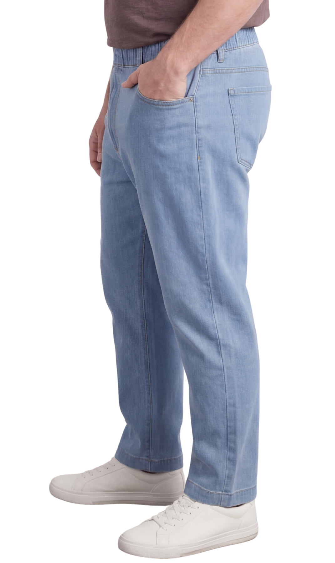 Turtle Bay New York Men’s Lightweight Casual Elastic Waist Pull-On Jeans – Denim & Twill Pants with Easy Fit stonewash side