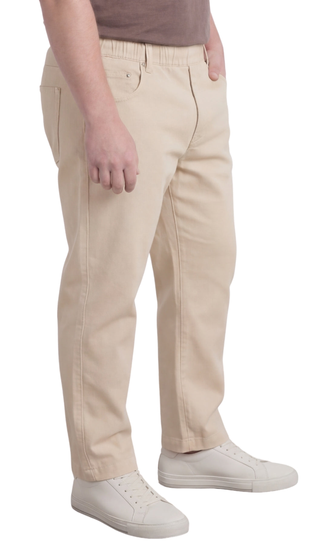 Turtle Bay New York Men’s Lightweight Casual Elastic Waist Pull-On Jeans – Denim & Twill Pants with Easy Fit khaki side