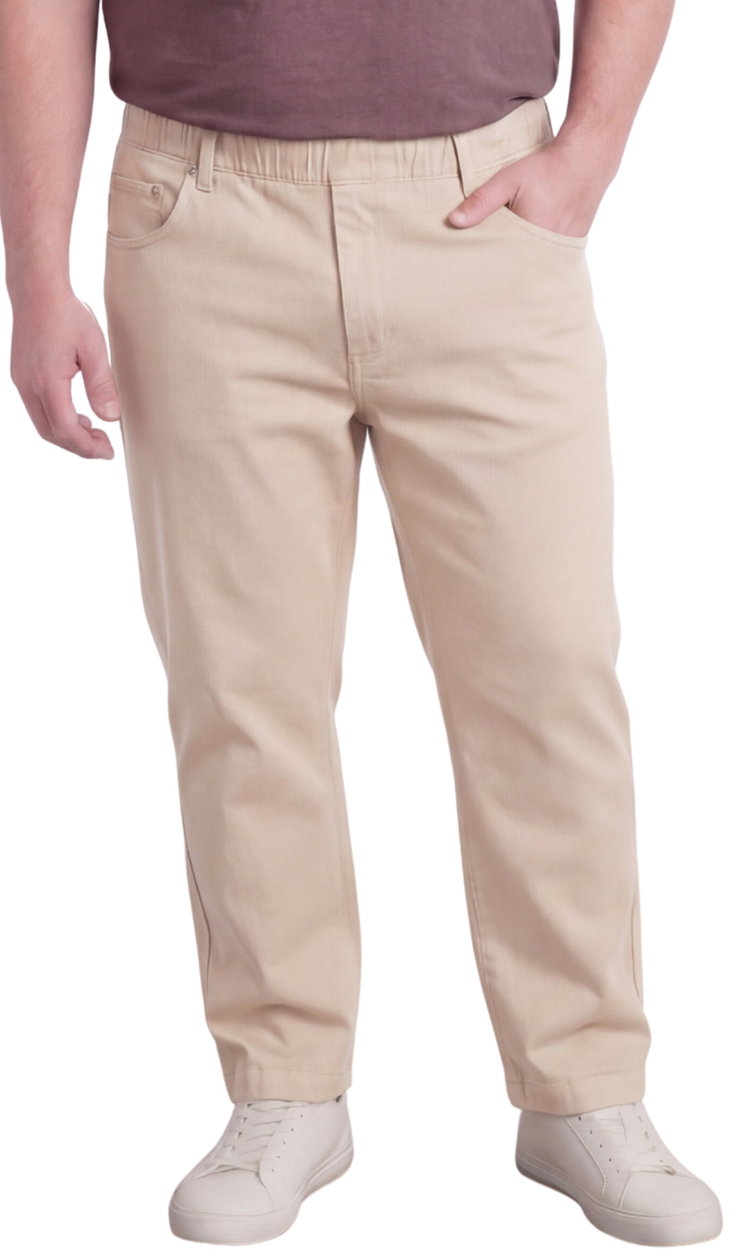 Turtle Bay New York Men’s Lightweight Casual Elastic Waist Pull-On Jeans – Denim & Twill Pants with Easy Fit khaki front