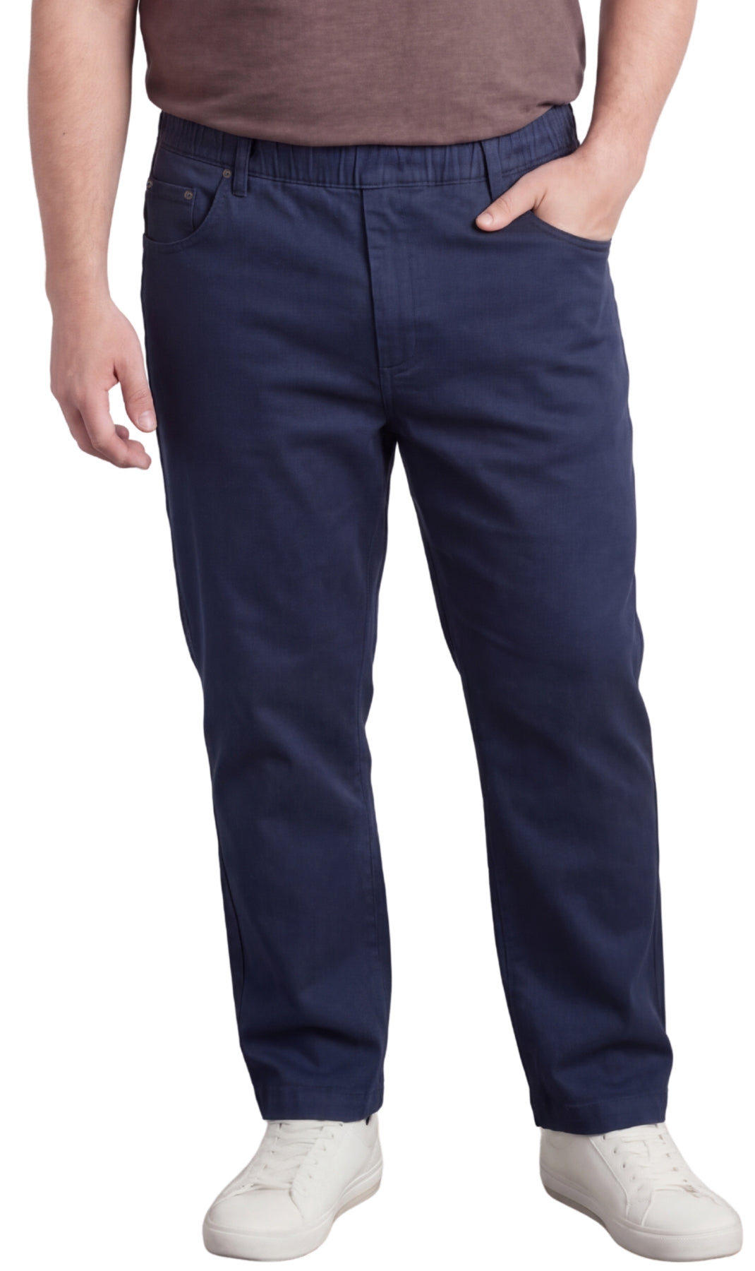 Turtle Bay New York Men’s Lightweight Casual Elastic Waist Pull-On Jeans – Denim & Twill Pants with Easy Fit med navy front