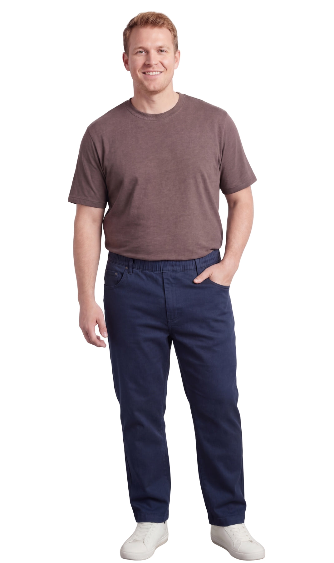 Turtle Bay New York Men’s Lightweight Casual Elastic Waist Pull-On Jeans – Denim & Twill Pants with Easy Fit med navy full