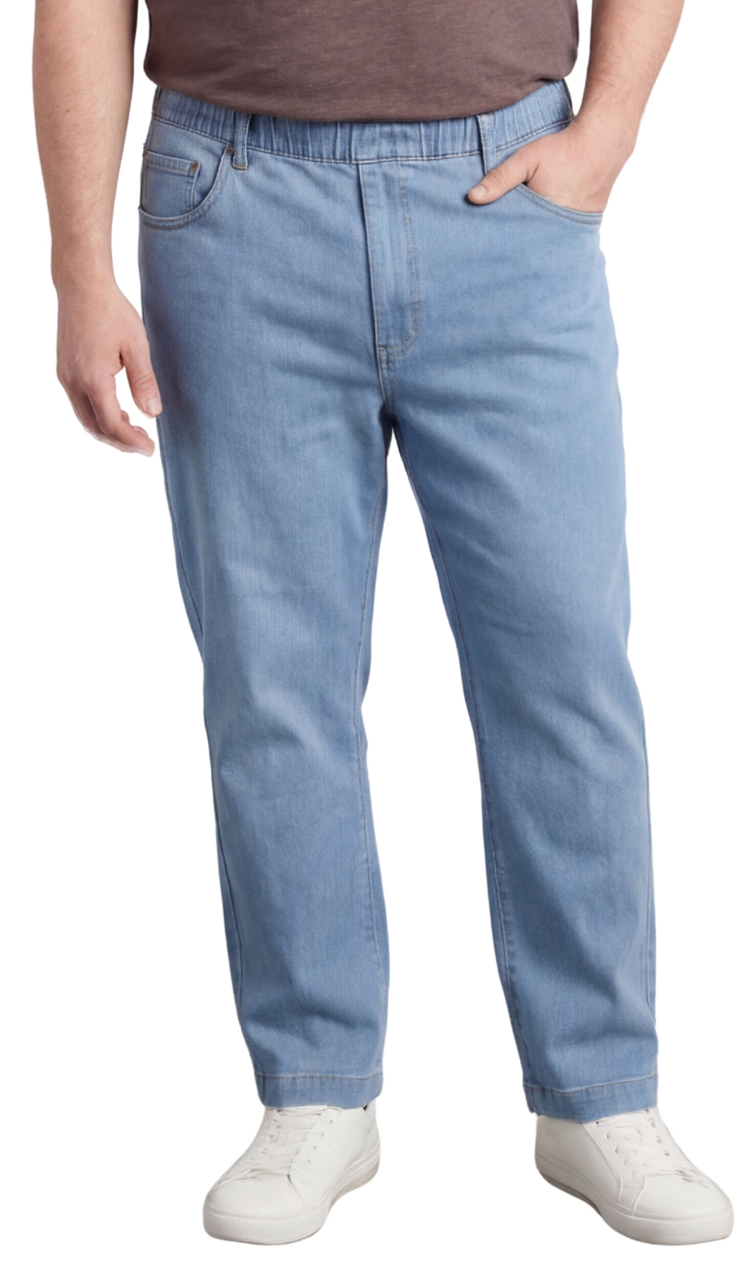 Turtle Bay New York Men’s Lightweight Casual Elastic Waist Pull-On Jeans – Denim & Twill Pants with Easy Fit stonewash front