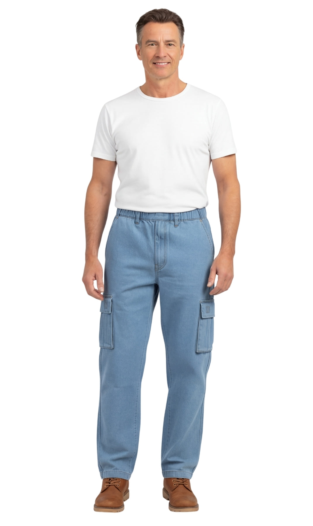 Men’s Double Cargo Pocket Pull-On Jeans – Rugged Cargo Pants in Cotton Blend Fabric 10