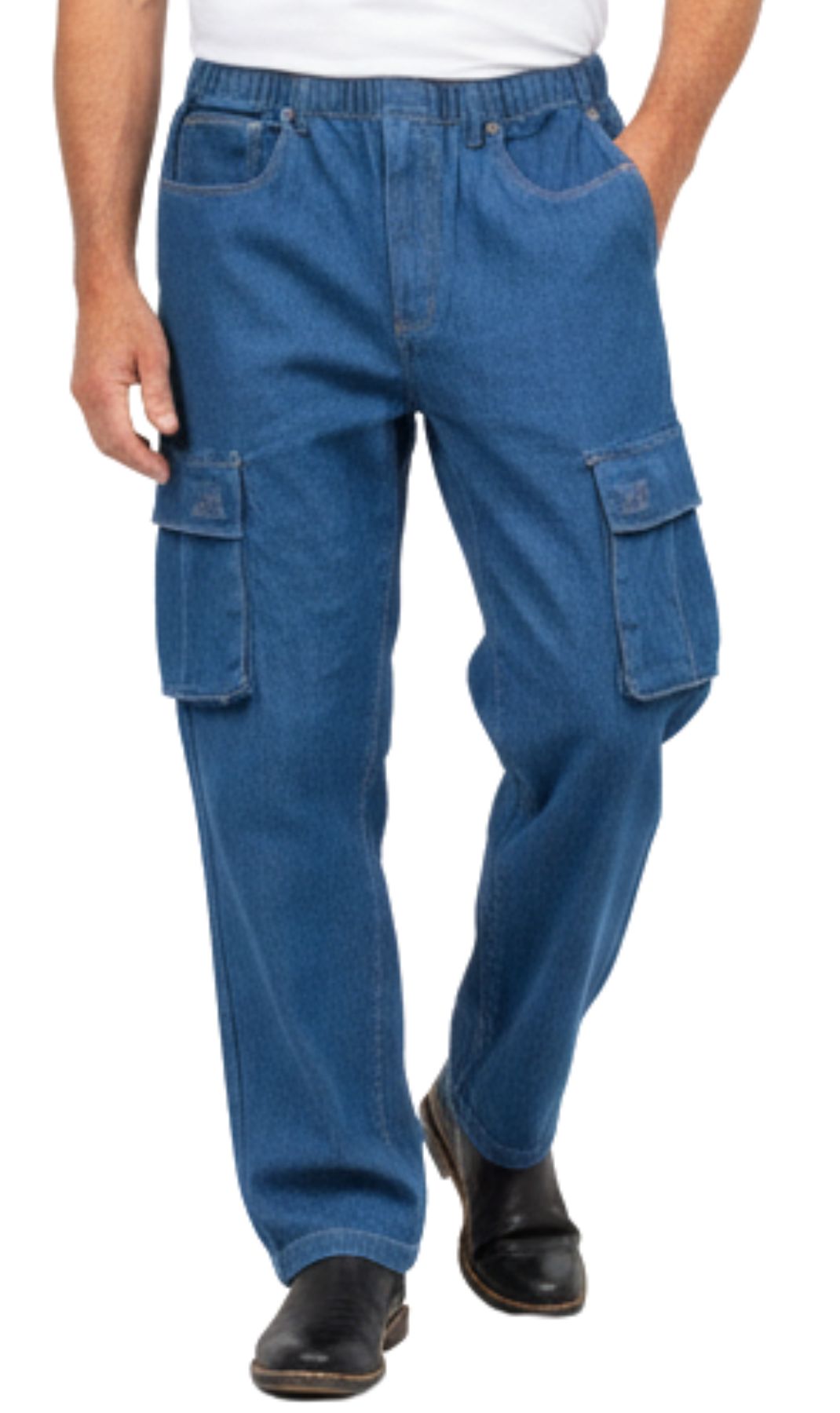 Turtle Bay New York Men's Lightweight Double Cargo Pocket Pull-On Jeans med blue front