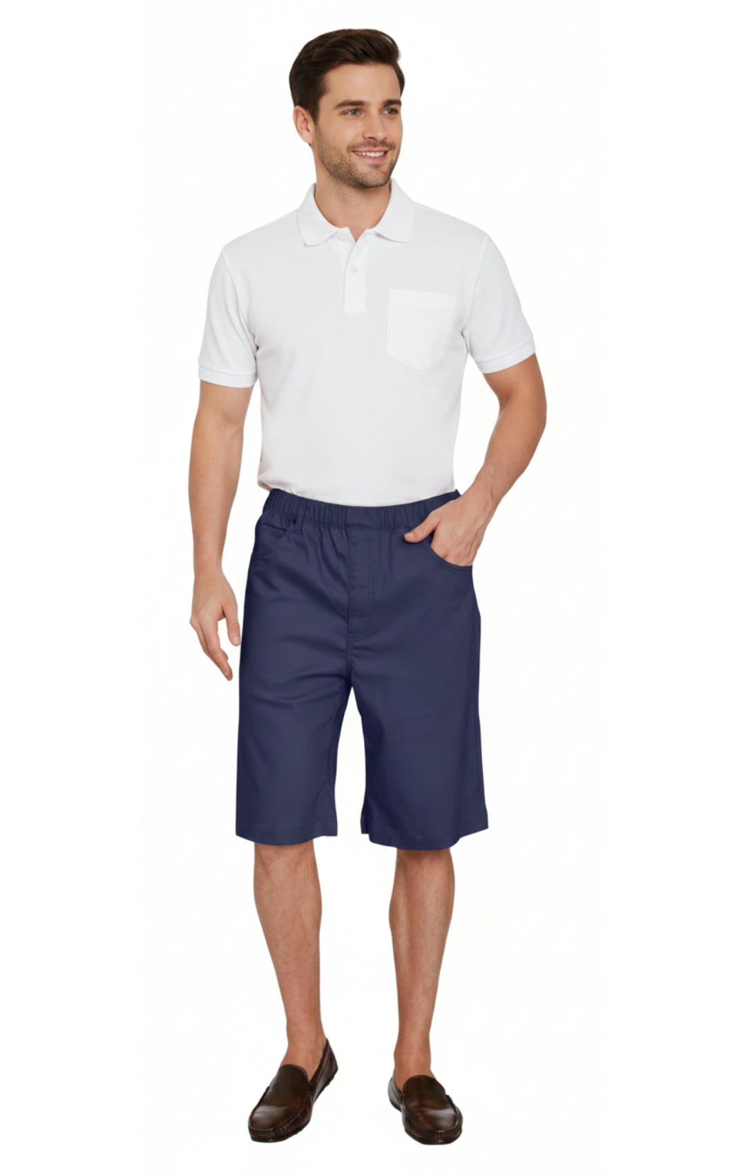 Men's Stretch Waist Pull On Shorts  in Denim and Twill - Free of Buttons & Snaps 25
