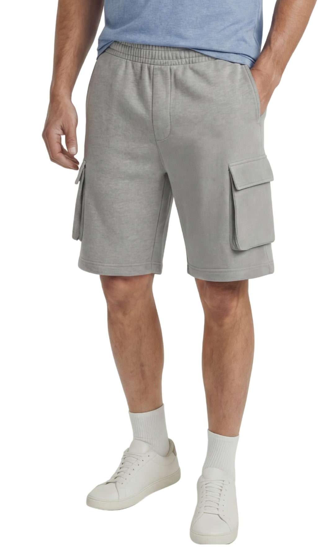 Turtle Bay New York Men's Fleece Cargo Shorts – The Sweat Shorts You'll Wear Everywhere grey heather front