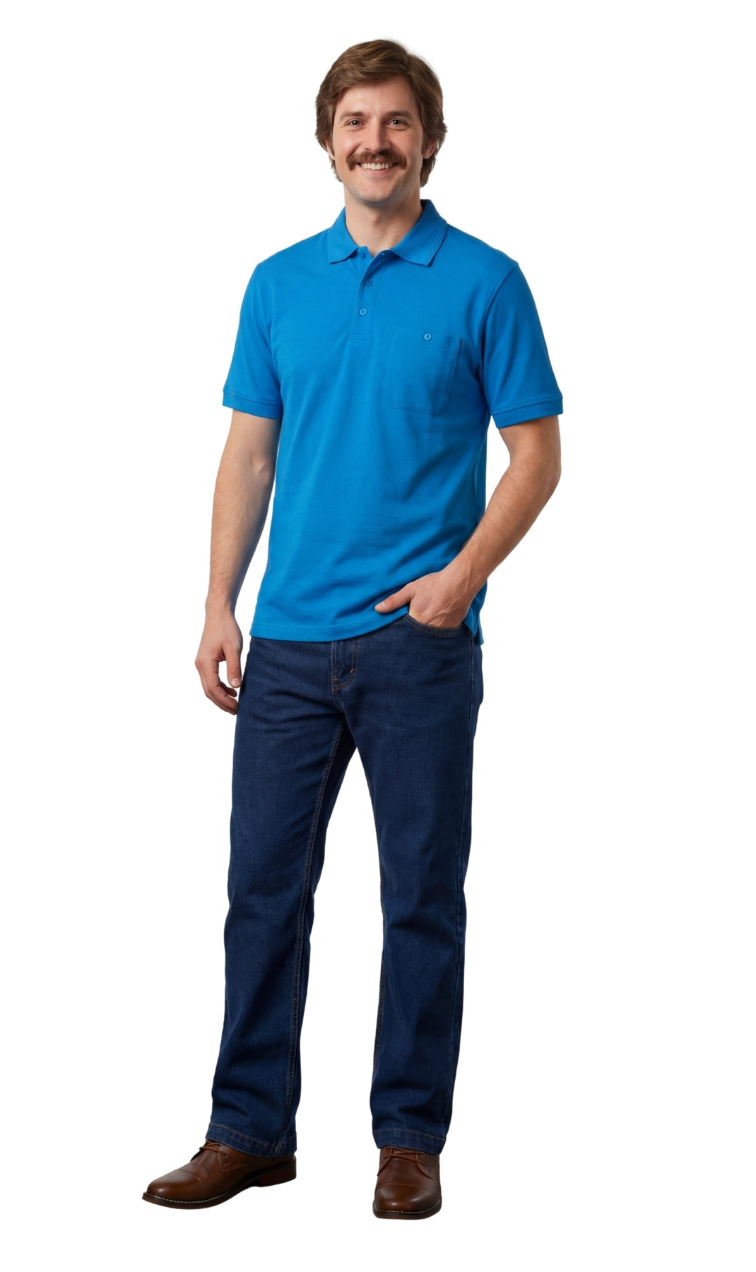 Men's Short Sleeve Pique Polo Shirt in Cotton Blend with Front Pocket 21