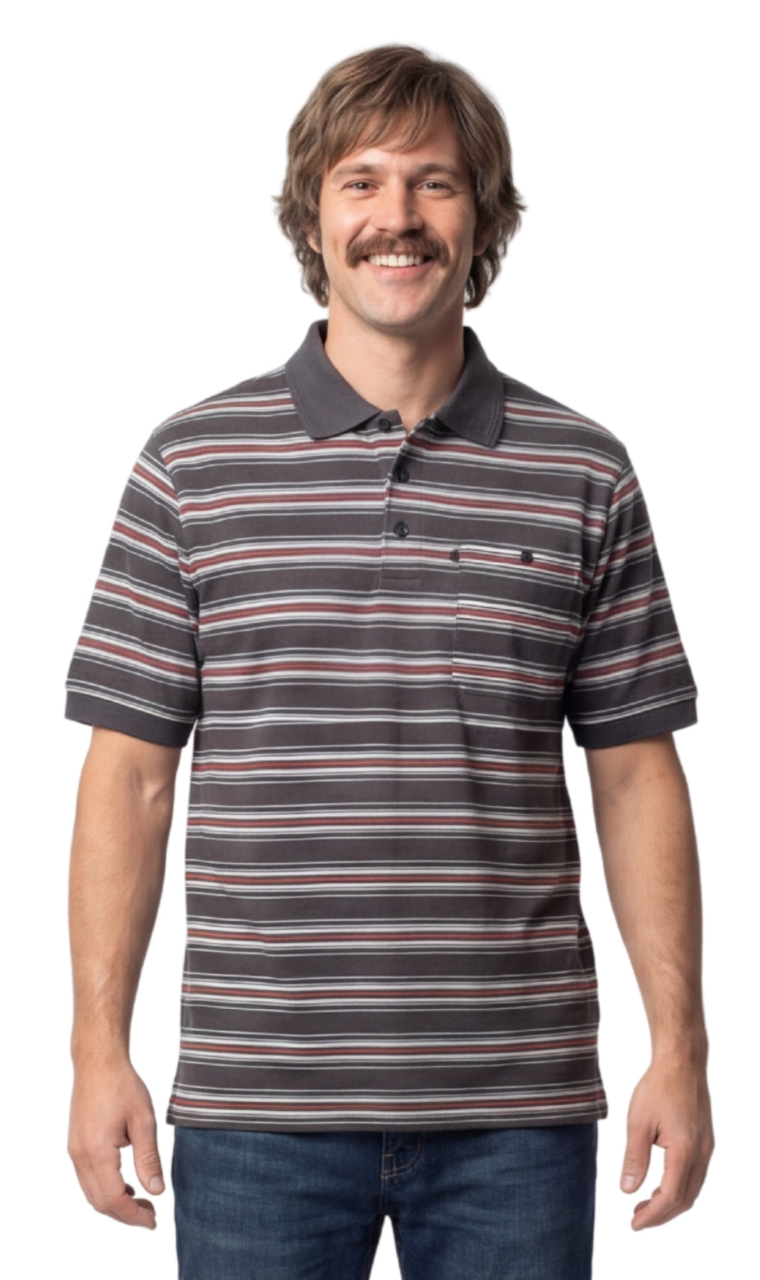 Men's Short Sleeve Pique Polo Shirt in Cotton Blend with Front Pocket 22