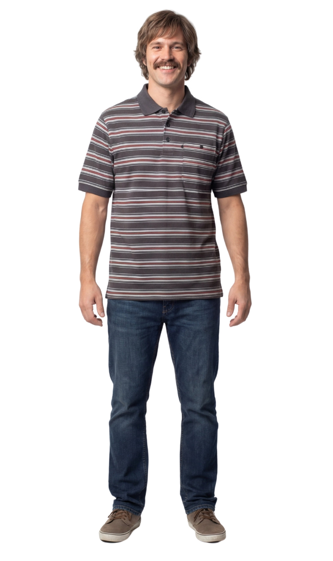 Men's Short Sleeve Pique Polo Shirt in Cotton Blend with Front Pocket 25