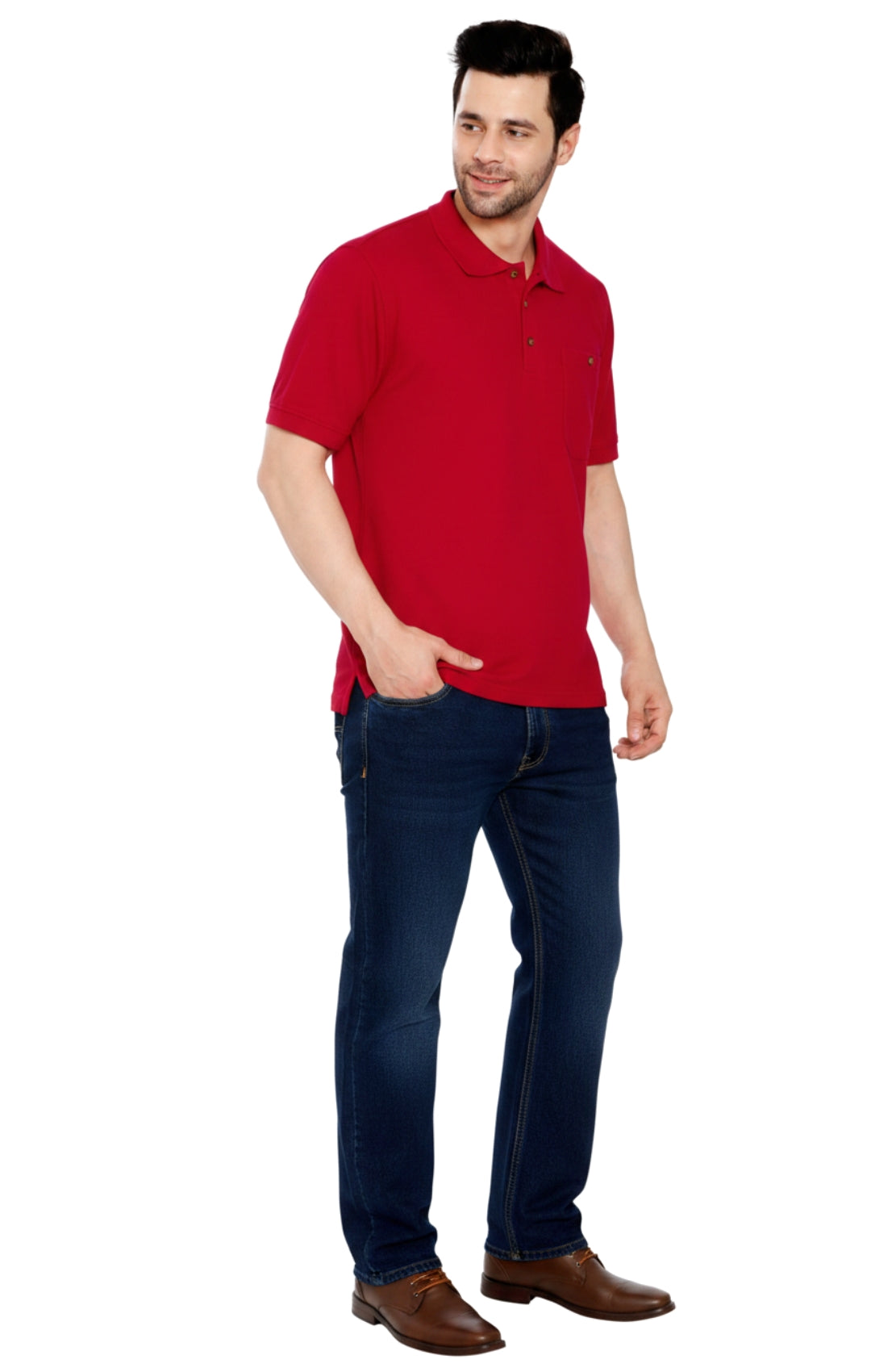 Men's Short Sleeve Pique Polo Shirt in Cotton Blend with Front Pocket 10
