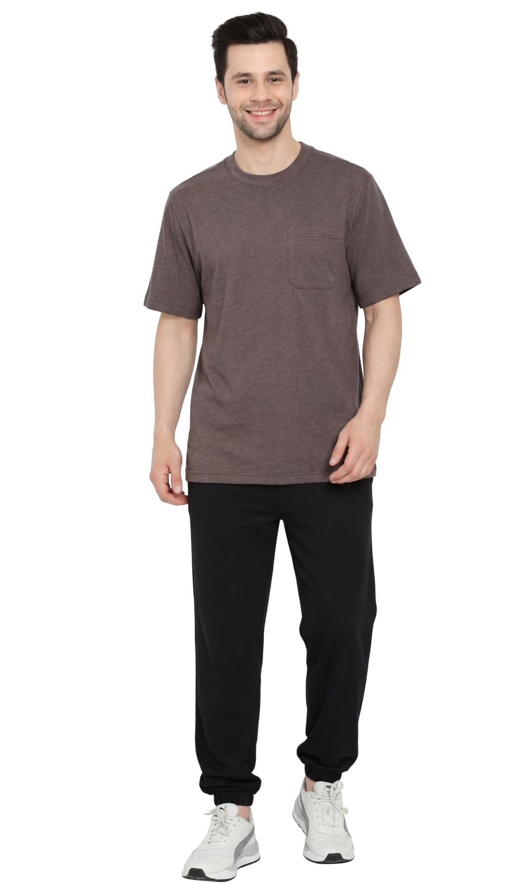 Turtle Bay Apparel Men's Heavyweight Short Sleeve Crew Neck with Pocket T-Shirt – Charcoal Full Length View