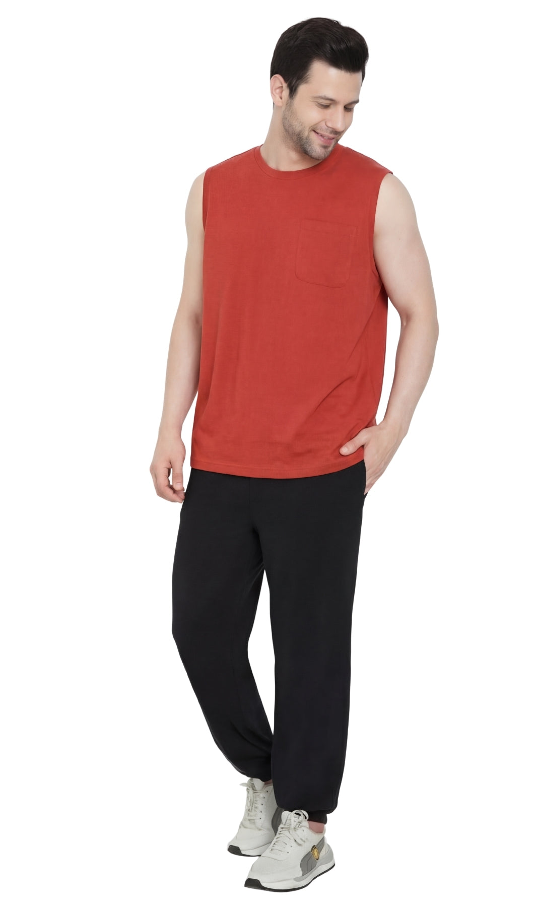 Men's Heavyweight Sleeveless Crew Neck T-Shirt with Chest Pocket 21