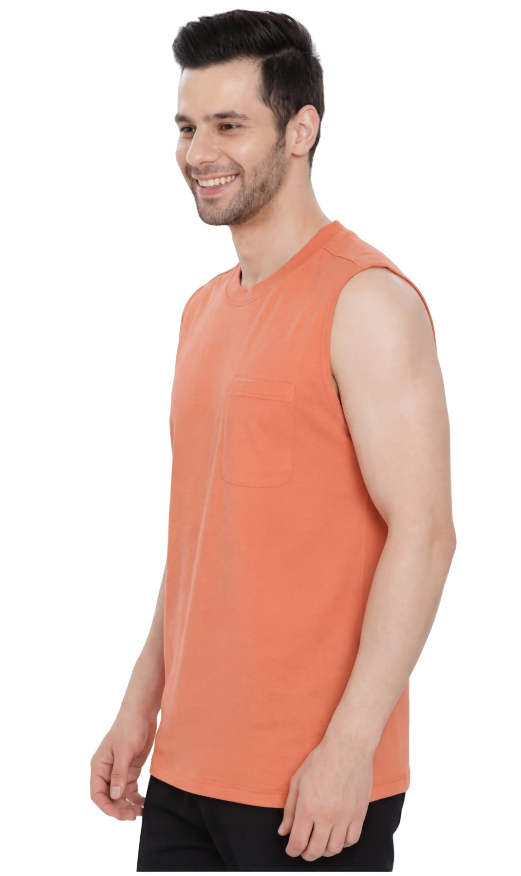 Men's Heavyweight Sleeveless Crew Neck T-Shirt with Chest Pocket 23