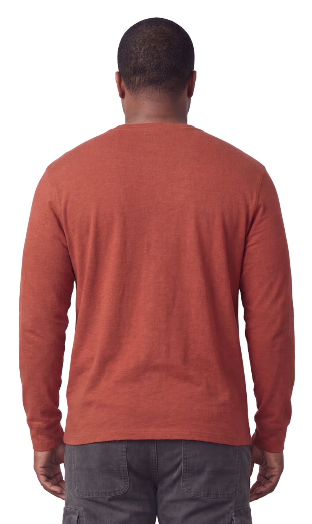 Turtle Bay New York Men's Long Sleeve Henley shirt in cotton blend with 3 Button Placket & Chest Pocket redwood back