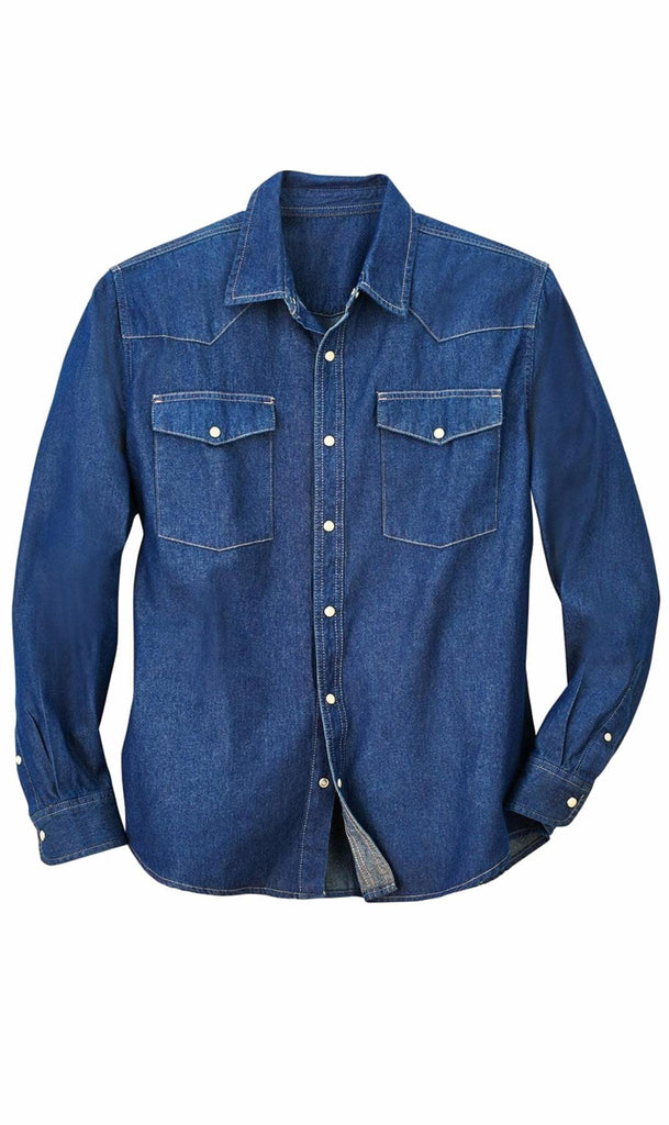 Mens Western Snap Front Shirt - Indigo - Flat lay -  TURTLE BAY APPAREL