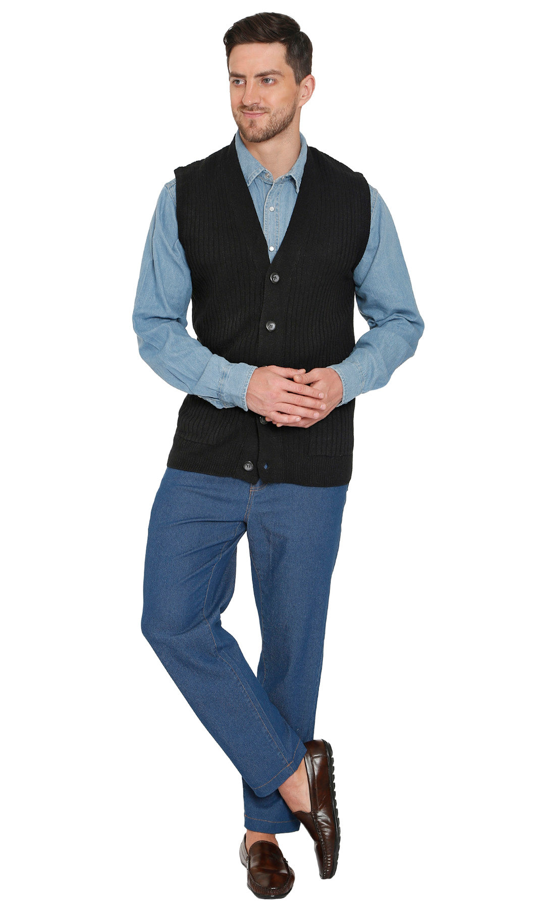 Men's Relaxed Fit Rib Knit Sweater Vest - Button Front with Pockets 6
