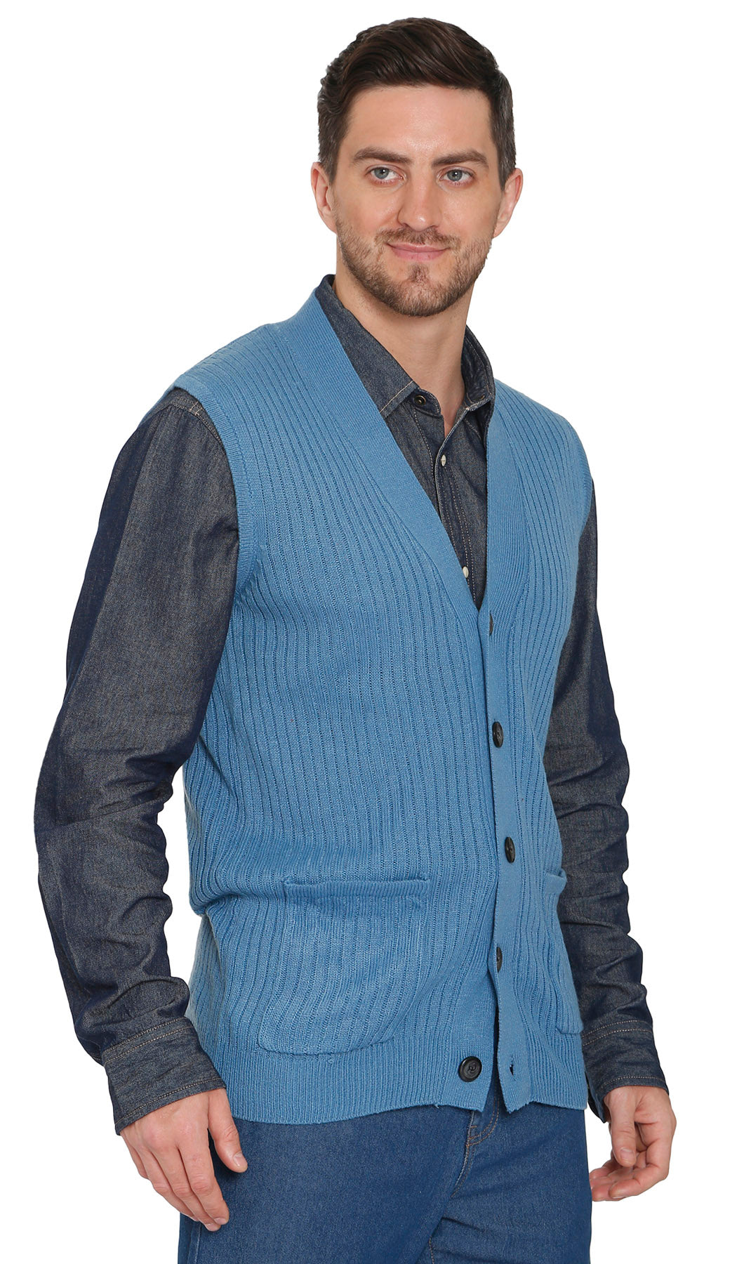 Men's Relaxed Fit Rib Knit Sweater Vest - Button Front with Pockets 11