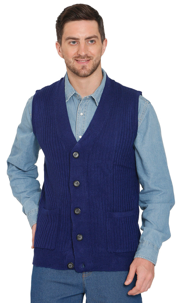 Men's Relaxed Fit Rib Knit Sweater Vest - Button Front with Pockets