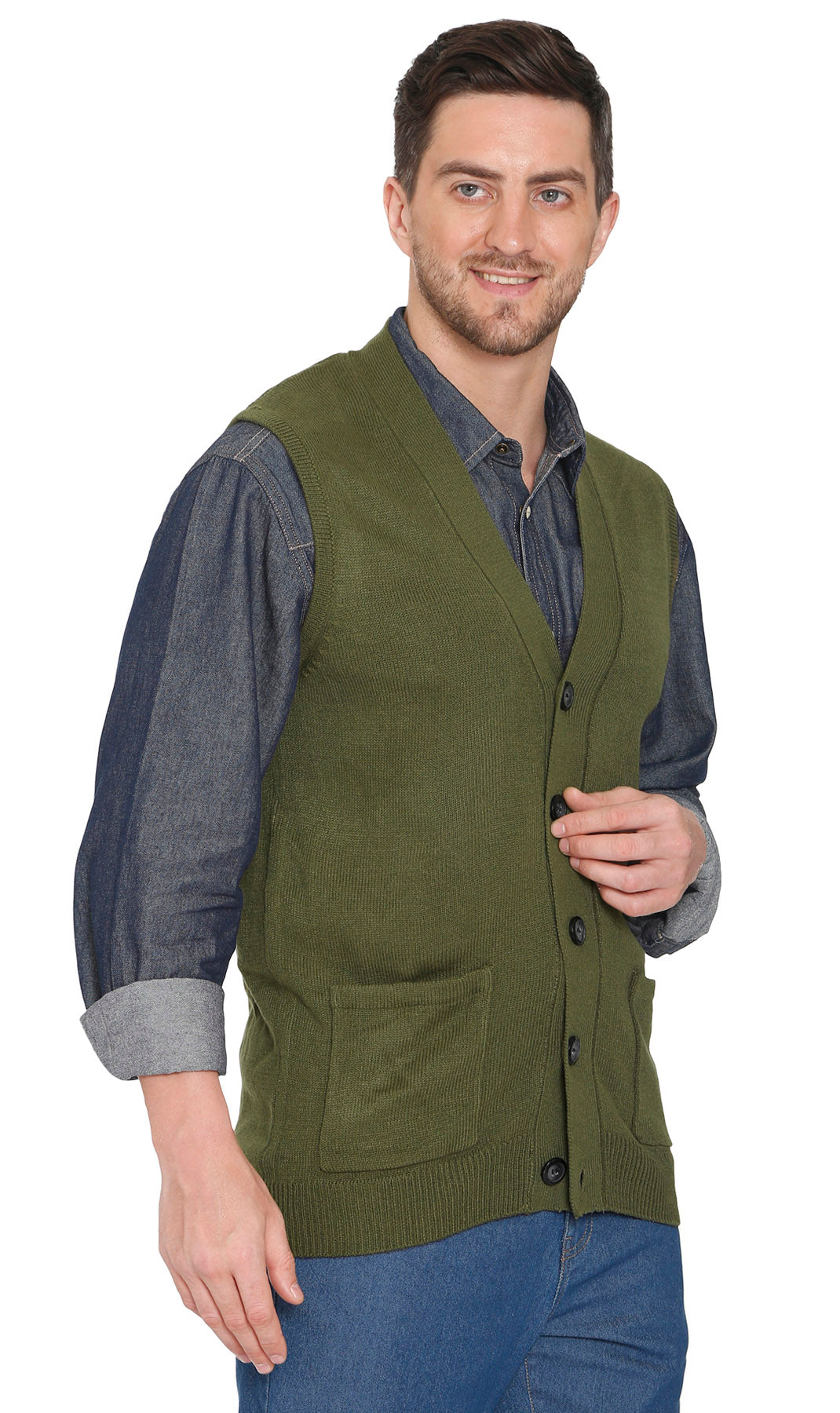 Men's Cashmere-Like Button Front Flat Knit Sweater Vest with front patch pockets 23