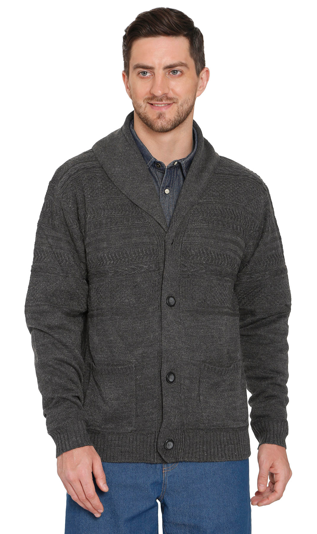 Men's Jacquard Knit Shawl Collar Cardigan Sweater 9