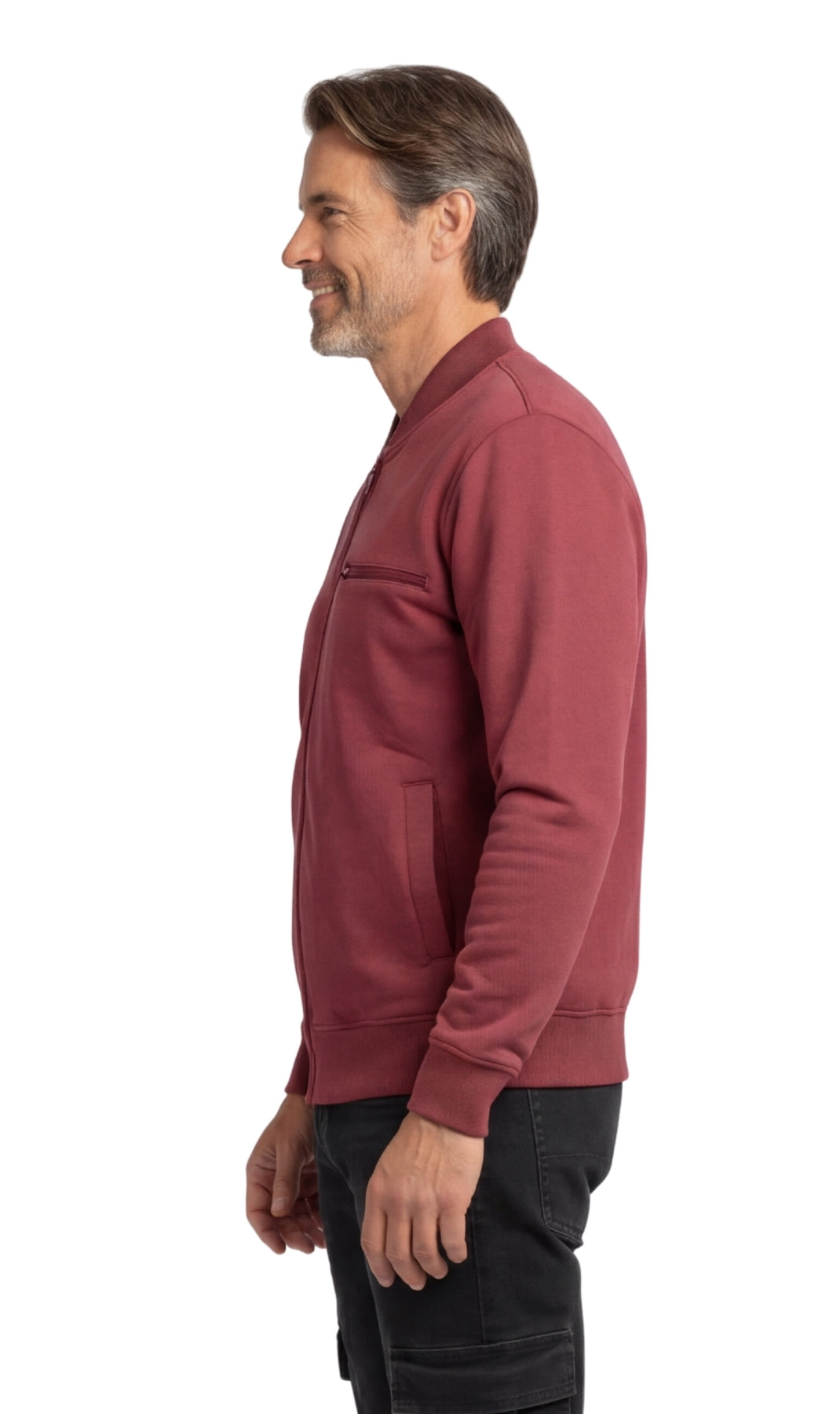Turtle Bay New York Men's Classic Zip-Up Baseball Fleece Jacket in Lightweight Cotton Blend Fabric with Sporty Edge Burgundy side