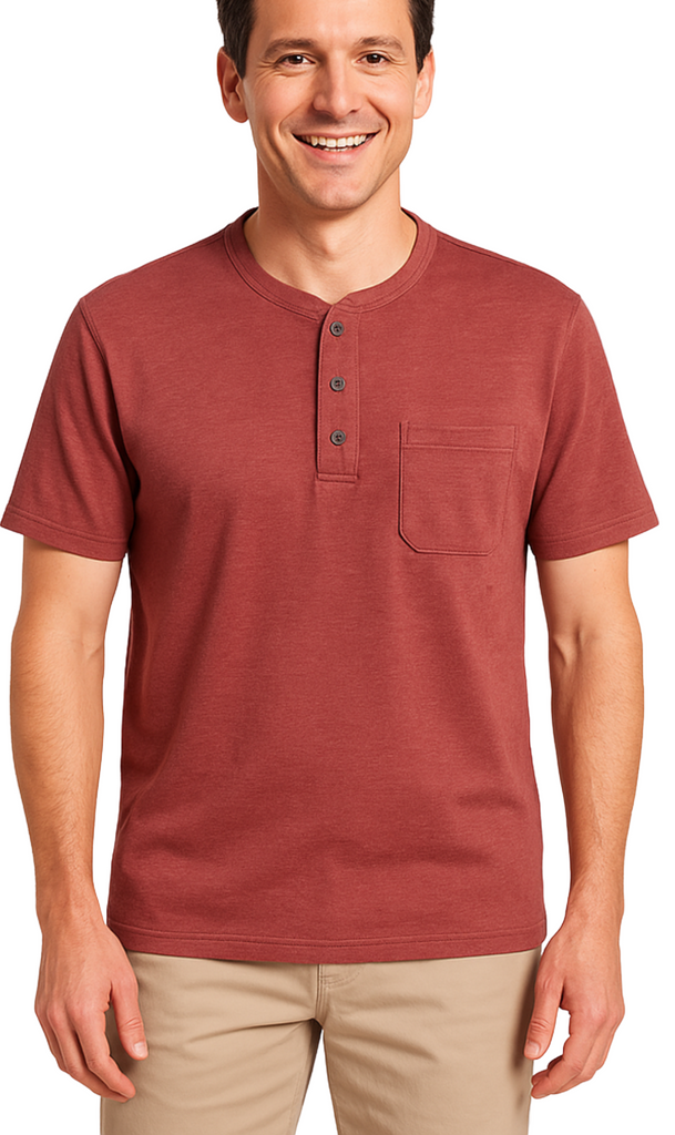 Men's Short Sleeve Henley Relaxed Fit Shirt with Pocket