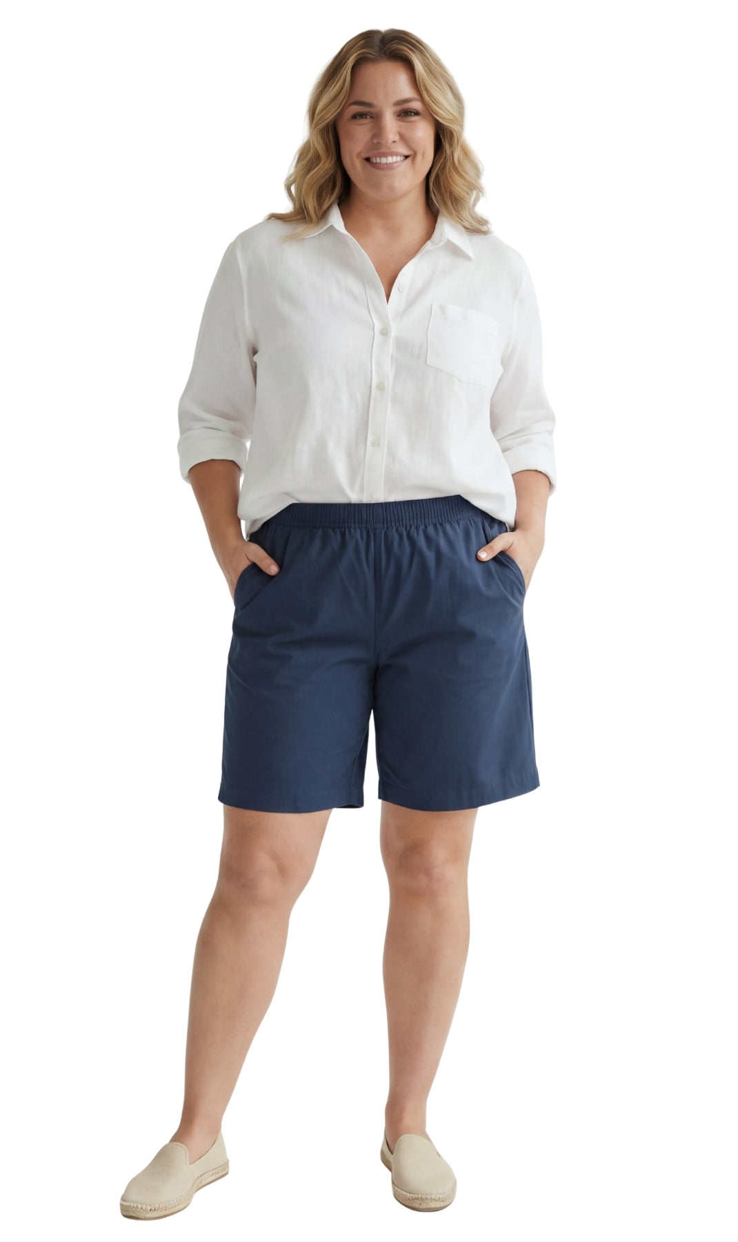 Women's Pull On Denim & Twill Shorts with stretch waist - No zipper or buttons 5