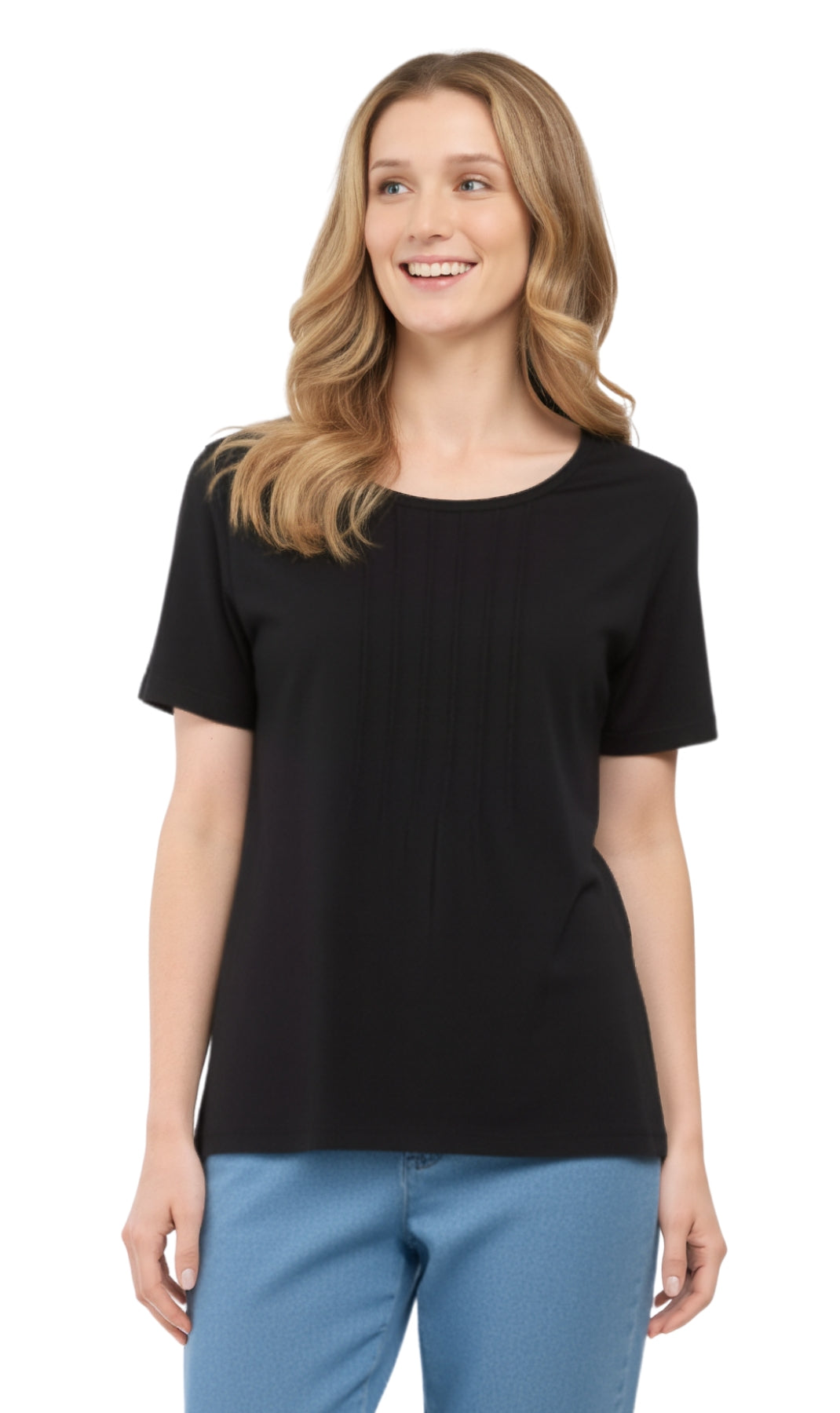 Women's Short Sleeve Cotton Knit T-shirt in Pintuck Style 20