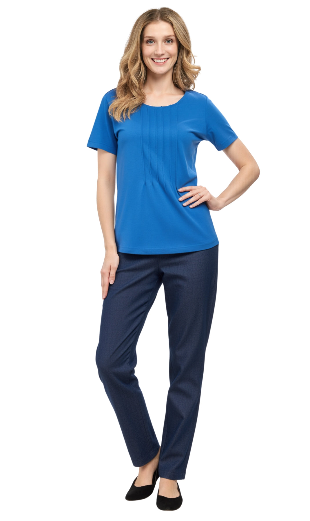 Women's Short Sleeve Cotton Knit T-shirt in Pintuck Style 17