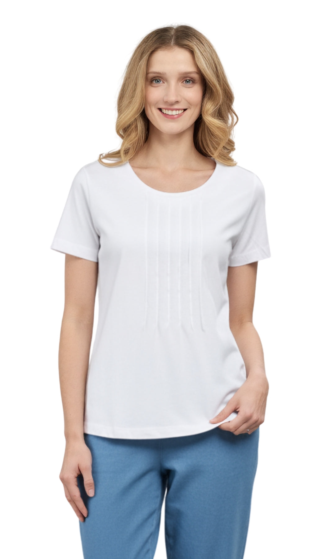 Women's Short Sleeve Cotton Knit T-shirt in Pintuck Style 27