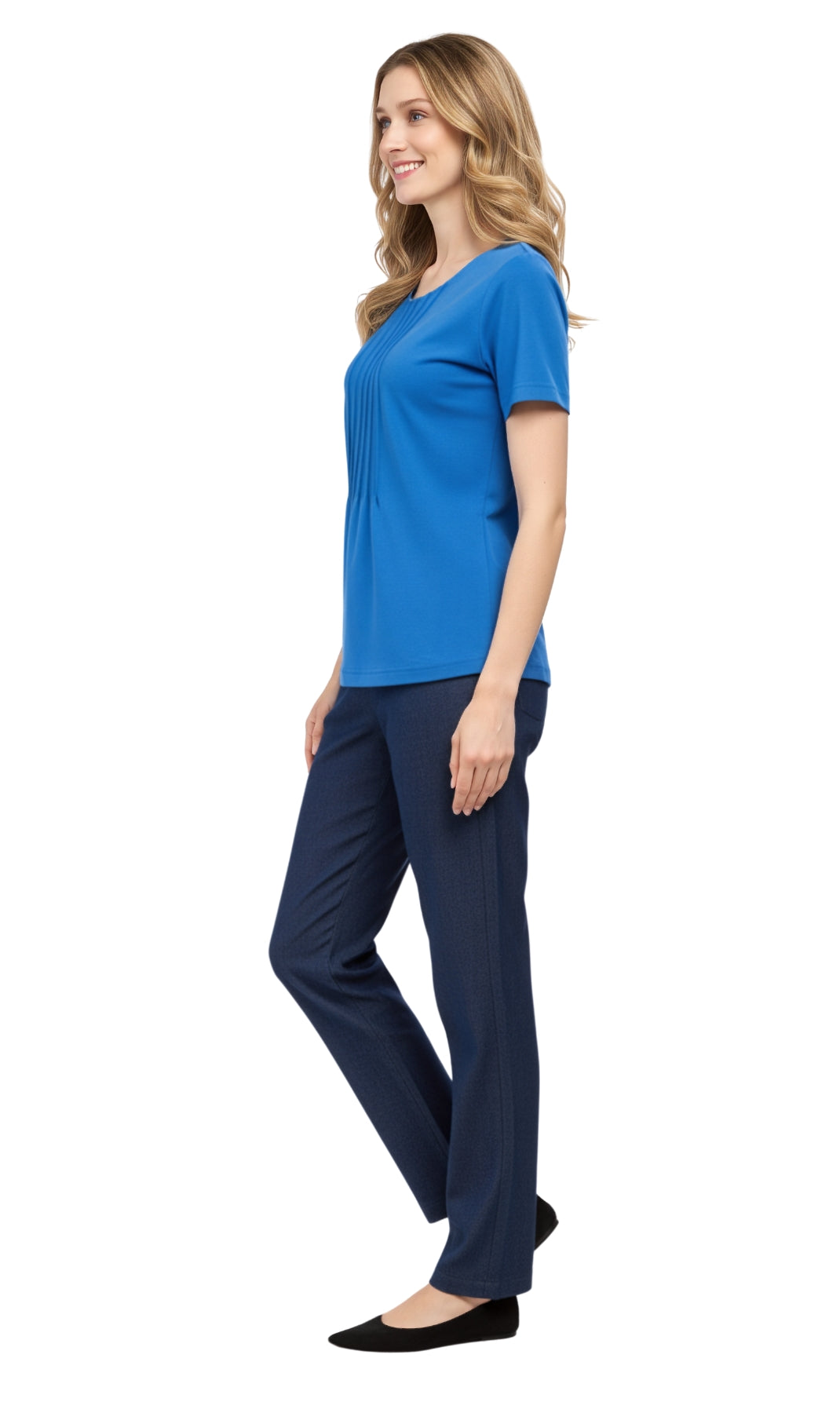 Women's Short Sleeve Cotton Knit T-shirt in Pintuck Style 18