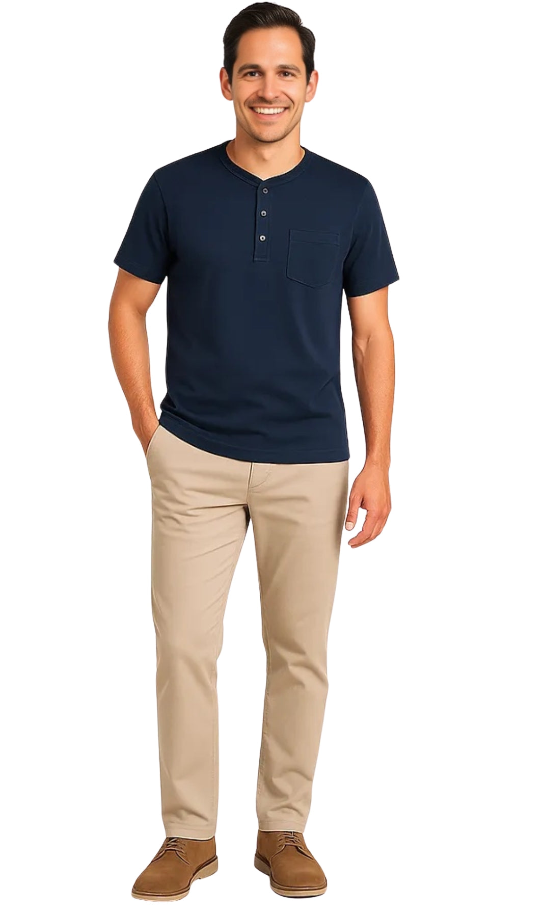 Men's Short Sleeve Henley Relaxed Fit Shirt with Pocket 13