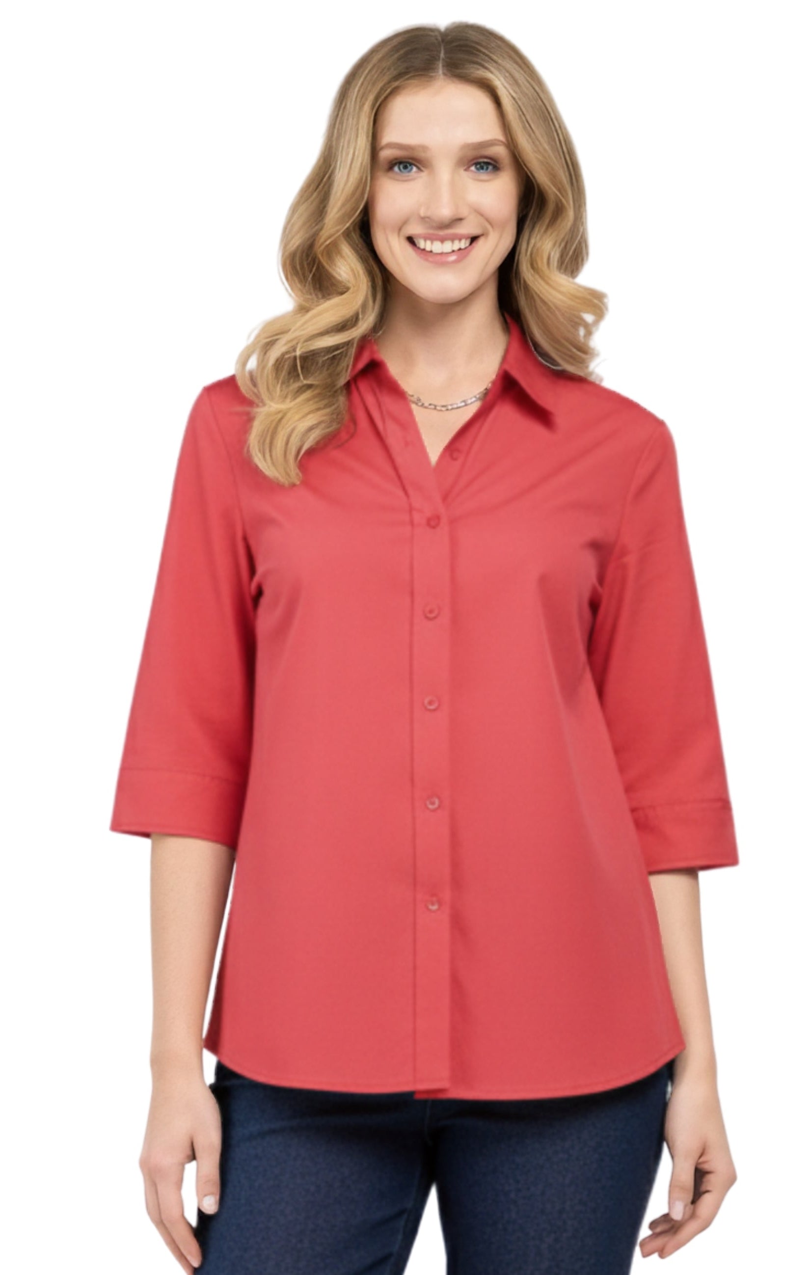 Turtle Bay Apparel Womens Regular Fit 3/4 Sleeve Button Down Collared Camp Shirt