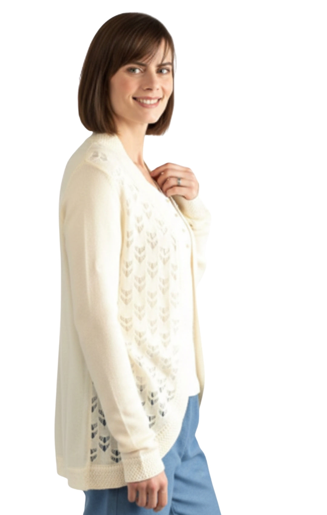 Women's Open Front Pointelle Shrug — Curved Hem Soft Acrylic 6