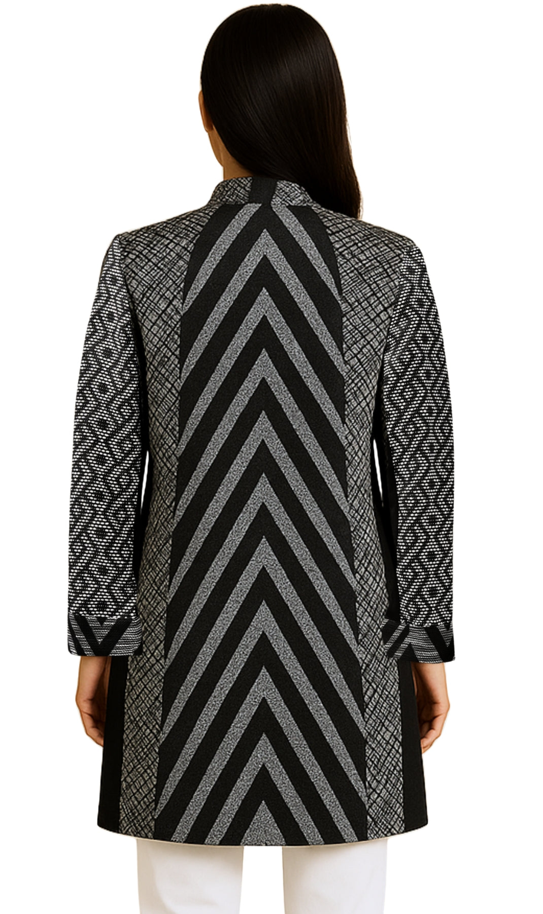 Women's Stand Collar Mixed Media Open Jacket