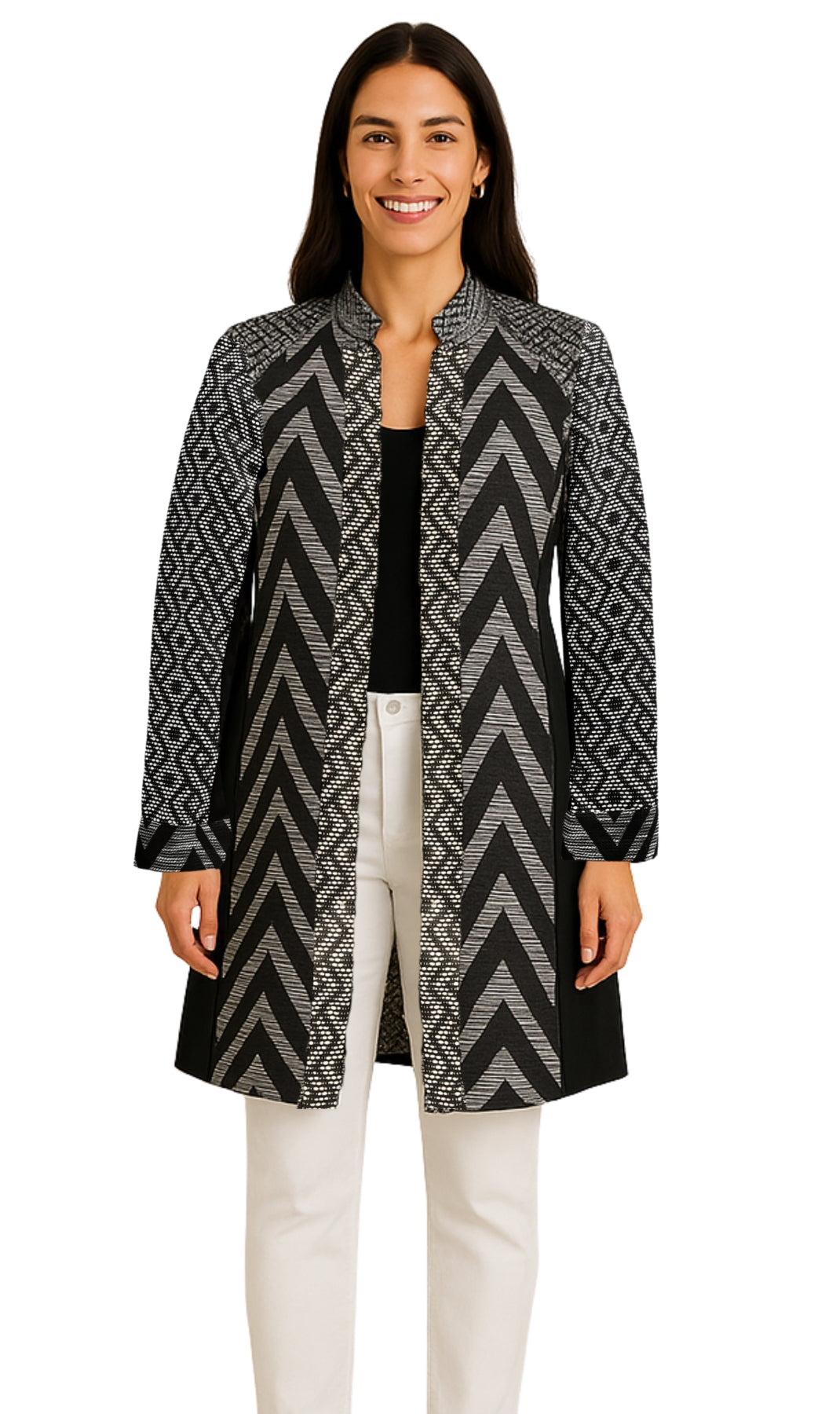 Women's Stand Collar Mixed Media Open Jacket 4