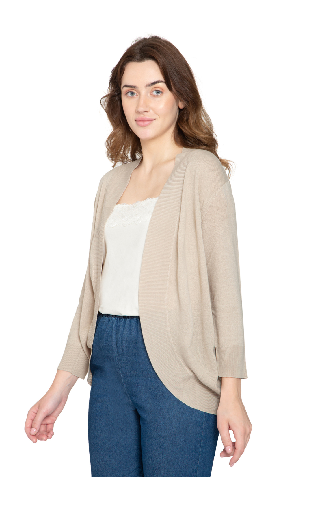 Women's Curved Hem Cardigan - Open Front in Soft Cashmere like Fabric 16