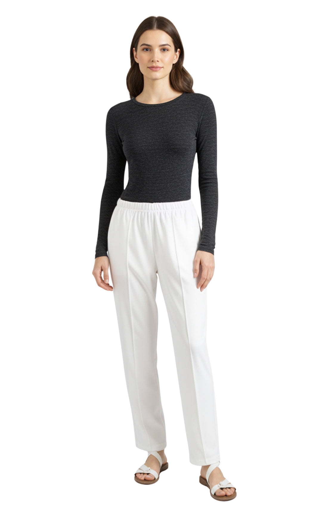 Womens Classic Poly Knit Pants - Pull On Slacks with Elastic Waist 22