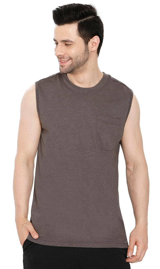 Men's Sleeveless T-Shirt with Pocket - Cool Off in Our Tough Tank - Charcoal - Front - TURTLE BAY APPAREL