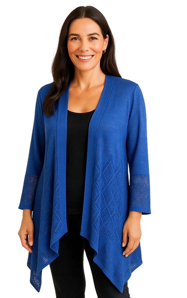 Women's Cascade Front Pointelle Open Front Long Cardigan