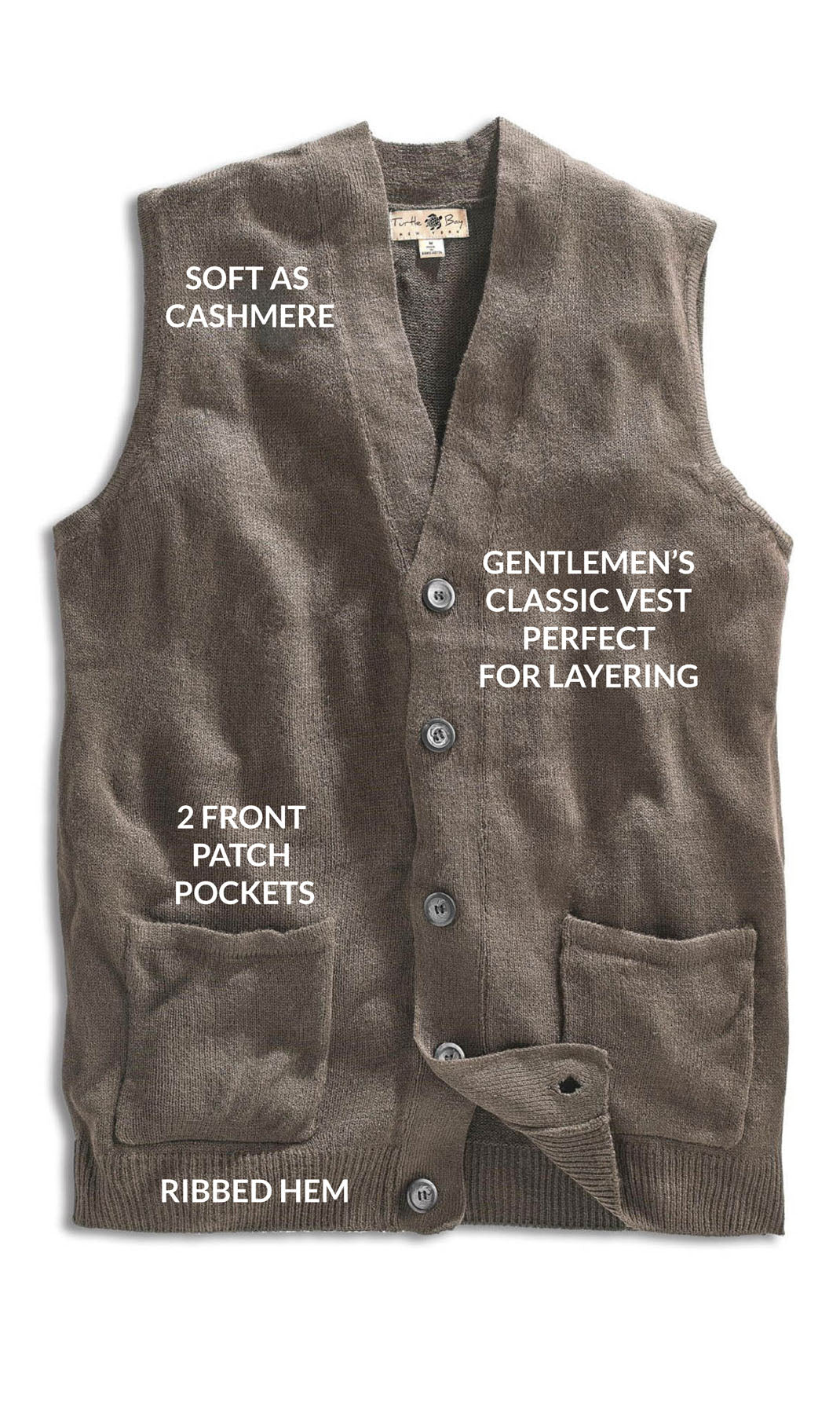 Men's Cashmere-Like Button Front Flat Knit Sweater Vest with front patch pockets 7