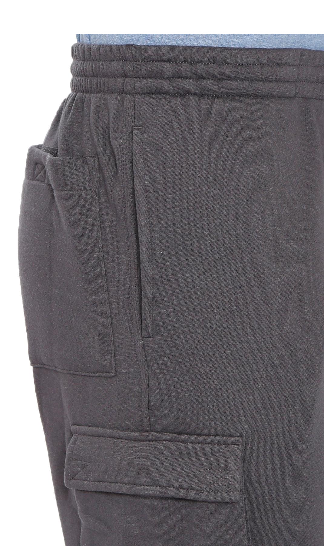 Men's Fleece Cargo Pants - Comfy Sweatpants for No-Chill Chillin' Charcoal Heather - Pocket -TURTLE BAY APPAREL