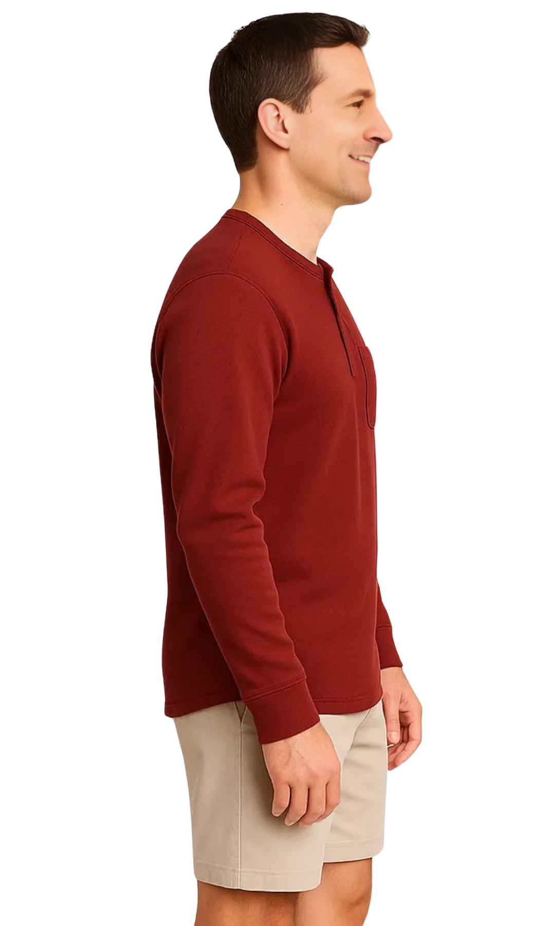 Turtle Bay New York Men's Long Sleeve Henley Shirt with 3 Button Placket-20408 Redwood Side