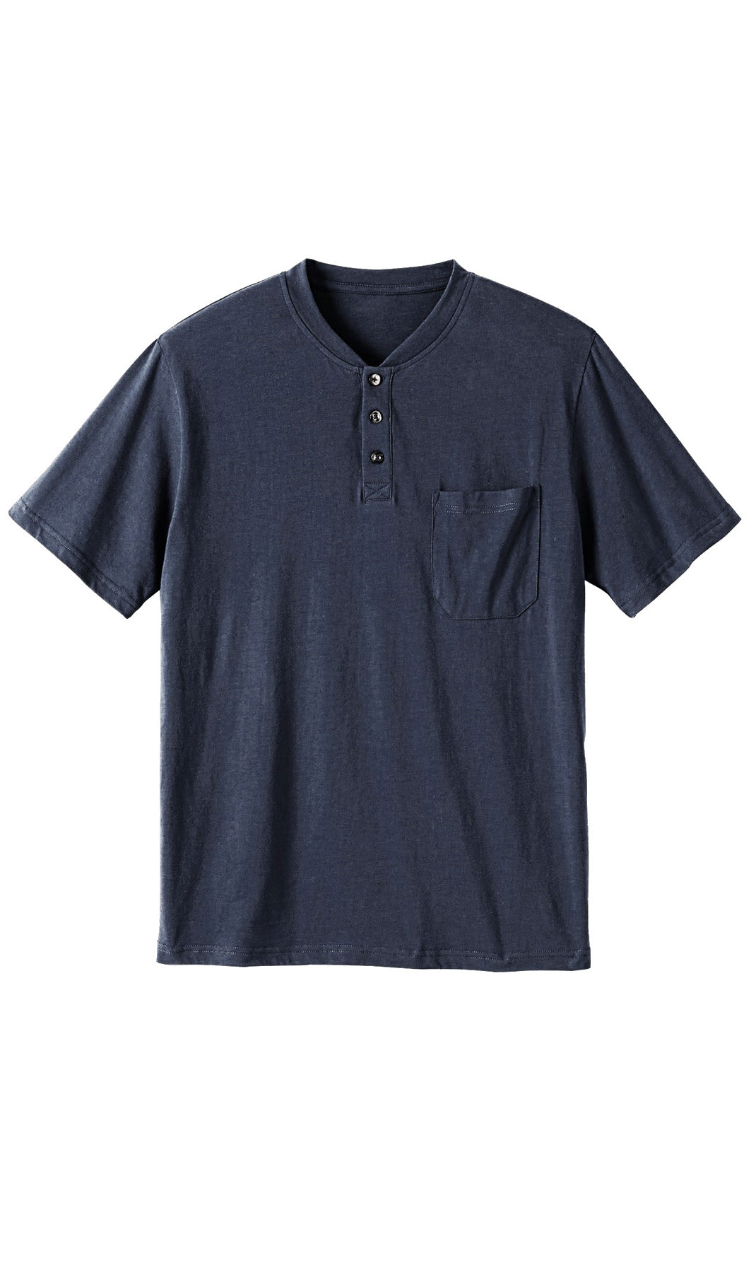 Men's Short Sleeve Henley Relaxed Fit Shirt with Pocket Navy Flat