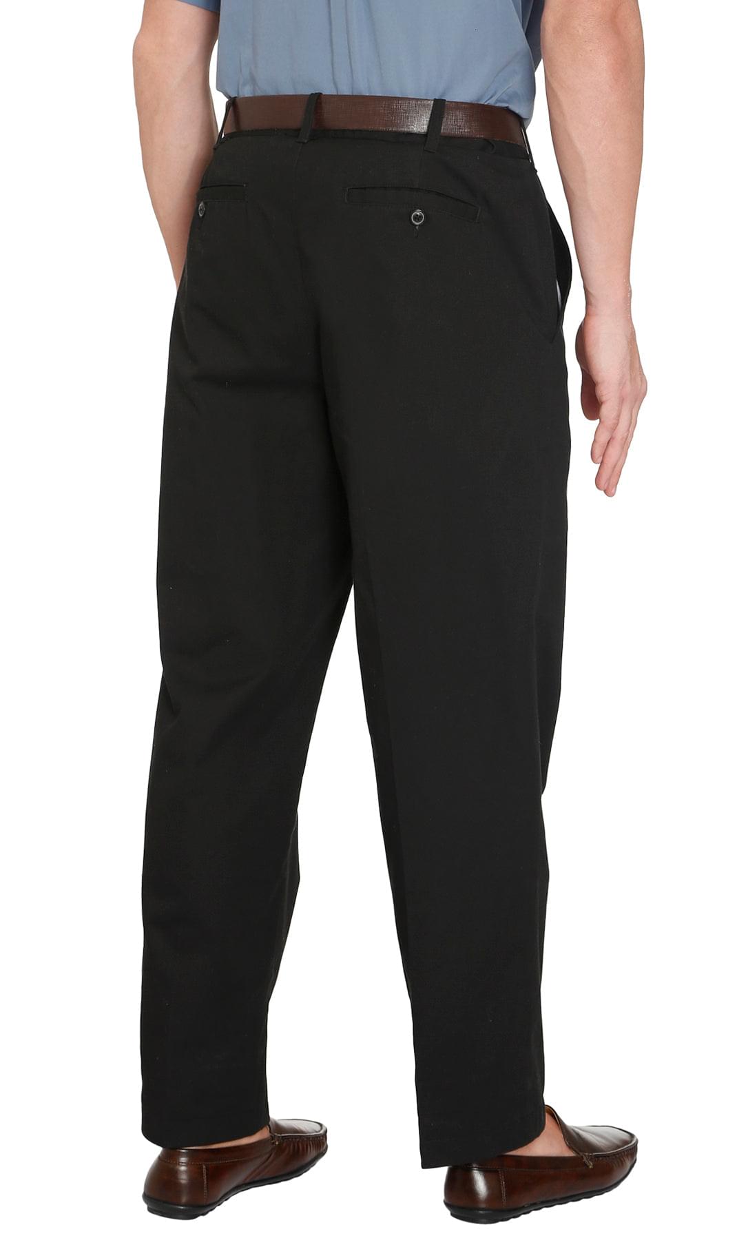 Men's Stretch Waist Chinos - Smooth Waistband Hides Comfy Elastic - Black - back - TURTLE BAY APPAREL