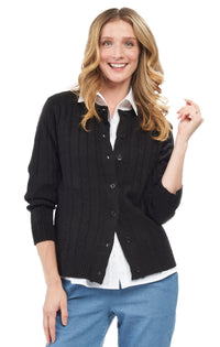 Women's Classic Button Front Cable Knit Cardigan in Soft Acryllic