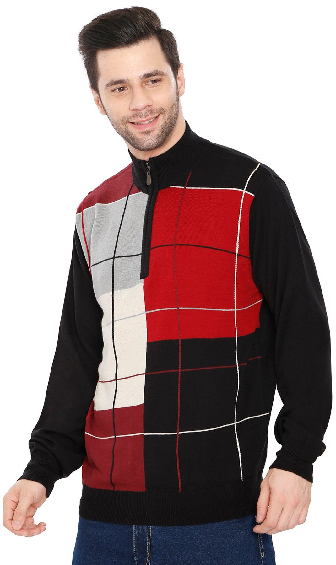 Men's Color Block Quarter Zip Long Sleeve Sweater 3
